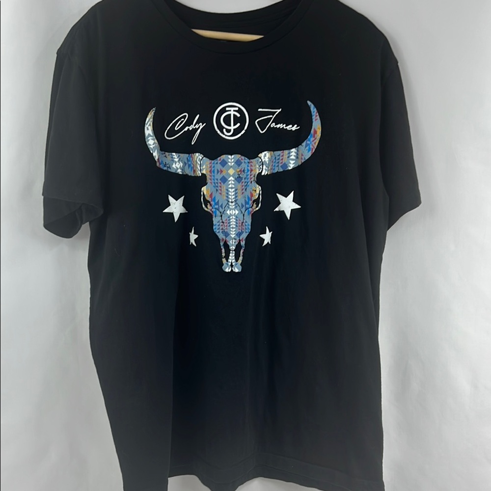 Cody James Black Skull Bull Horns Country Graphic T-Shirt 100% Cotton Size XL‎